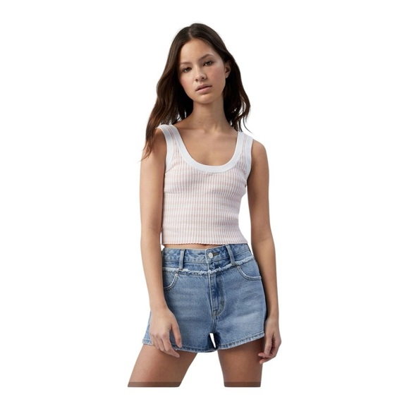 PacSun Eco Light Indigo Frayed High Waisted Denim Festival Shorts NWT - Picture 1 of 8